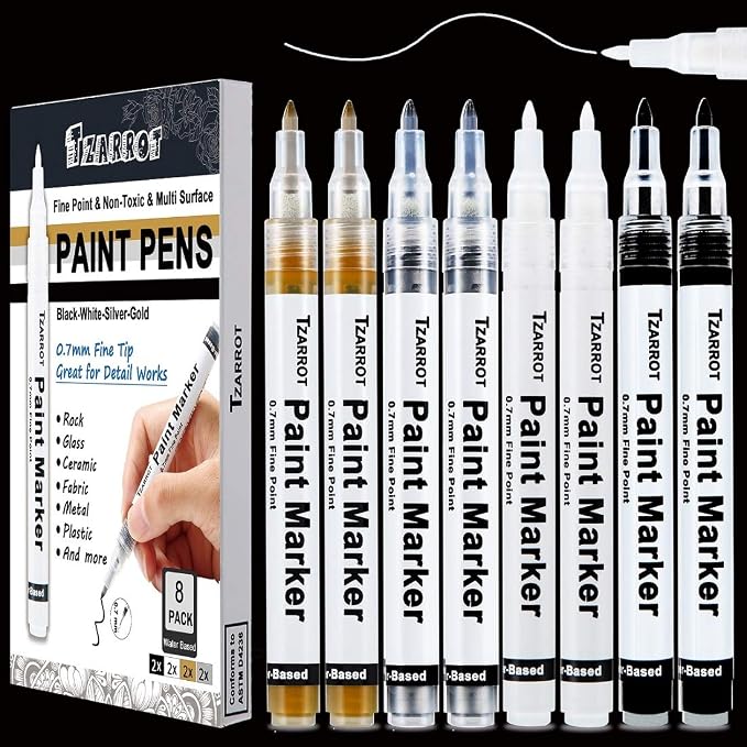 TZARROT White Paint Pen, 8 Pack 0.7mm Acrylic Paint Pens by TZARROT