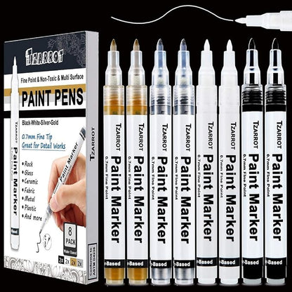 TZARROT White Paint Pen, 8 Pack 0.7mm Acrylic Paint Pens by TZARROT
