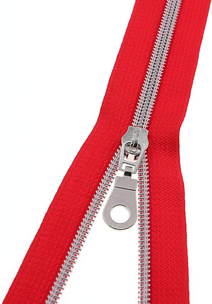 #5 Silver Metallic Nylon Coil Zippers by The Yard Bulk 10 Yards Red Tape - Image 2
