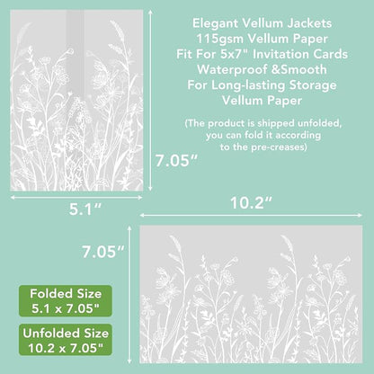SWANGSA 50 Pack Vellum Jackets for 5x7 Invitations, Elegant White Wildflower - Image 2