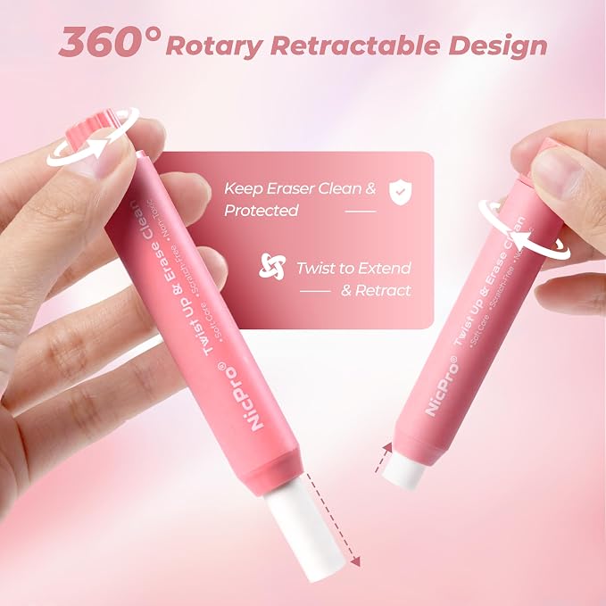 Nicpro 6 Pack Rotary Retractable Erasers Pen Style, Aesthetic Pastel Twist - Image 5