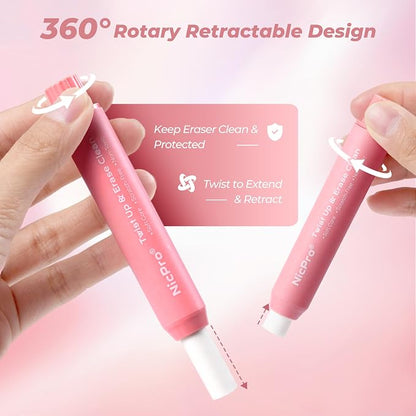 Nicpro 6 Pack Rotary Retractable Erasers Pen Style, Aesthetic Pastel Twist - Image 5