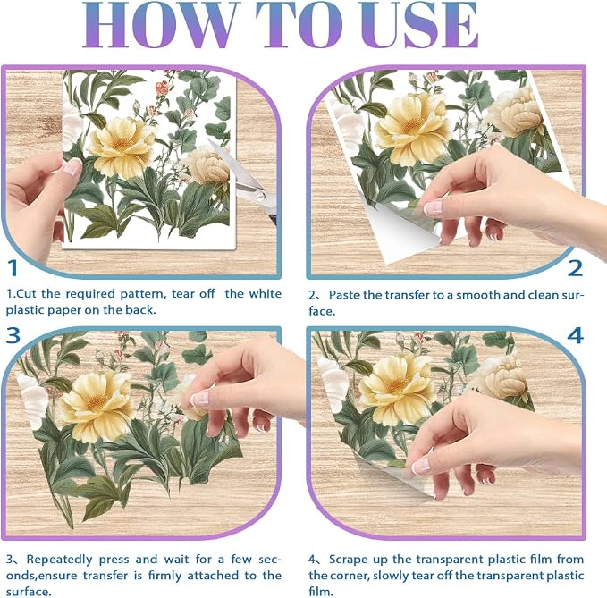 GLOBLELAND 4 Sheets Light Vintage Florals Furniture Transfer 11.8x5.9inch - Image 6