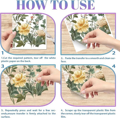 GLOBLELAND 4 Sheets Light Vintage Florals Furniture Transfer 11.8x5.9inch - Image 6