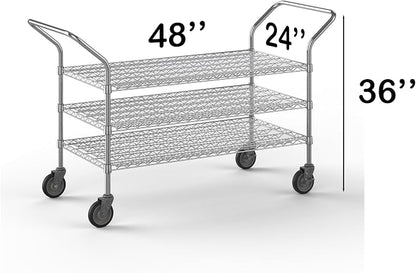 24" W x 48" L x 36" H Chrome Heavy Duty Utility Cart | 3-Tier | NSF Commercial - Image 2
