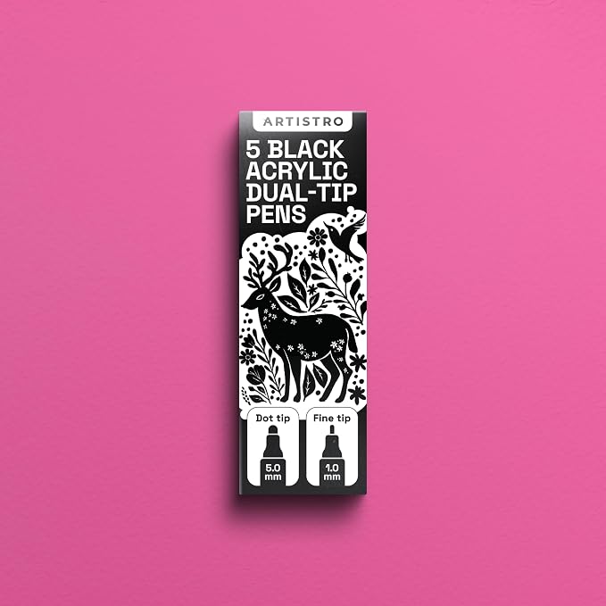 ARTISTRO 5 Black Dual-Tip Acrylic Paint Pens - Image 7