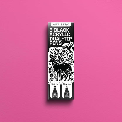 ARTISTRO 5 Black Dual-Tip Acrylic Paint Pens - Image 7