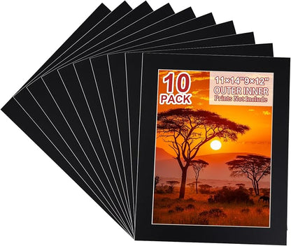 HOTUO 10 Pack Acid Free Black 11x14 Picture Frame Mats by HOTUO