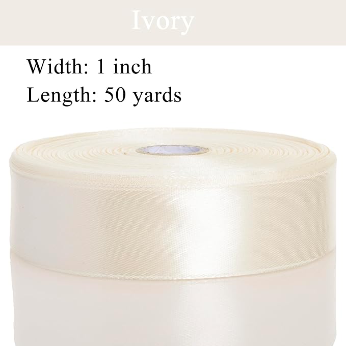 1 Inch Ivory Solid Satin Ribbon, 50 Yards Craft Fabric Ribbon - Image 3