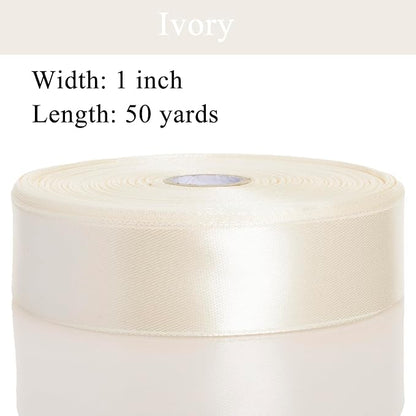 1 Inch Ivory Solid Satin Ribbon, 50 Yards Craft Fabric Ribbon - Image 3