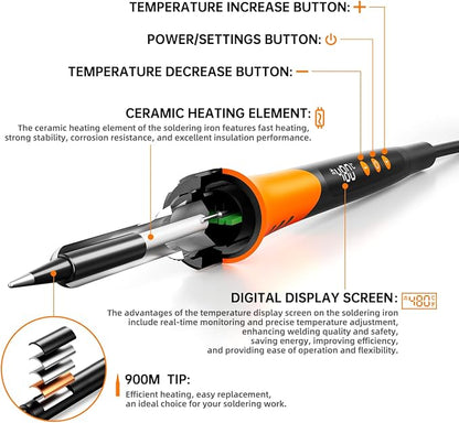 90W 110V LCD Soldering Iron, Soldering Iron Kit, 10-in-1 Soldering gun Tool - Image 4