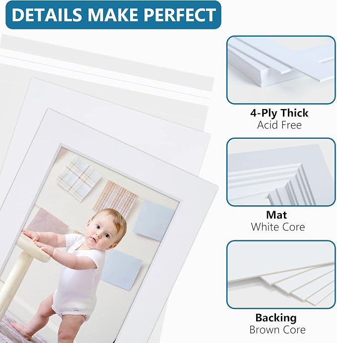 Somime 10 Pack White Photo Mats 11x14 - Image 4