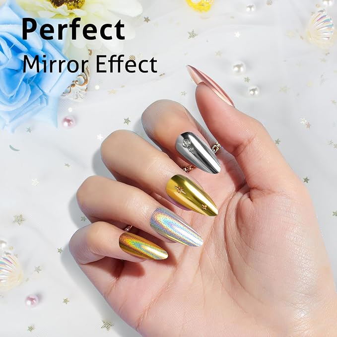 Gold Silver Chrome Nail Powder, 12 Colors Iridescent Holographic Unicorn Chrome - Image 8