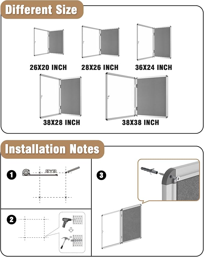 26"x20" Enclosed Bulletin Board, Lockable Weather-Resistant Aluminum Cork - Image 4