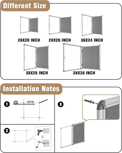 38"x28" Enclosed Bulletin Board, Lockable Weather-Resistant Aluminum Cork - Image 4