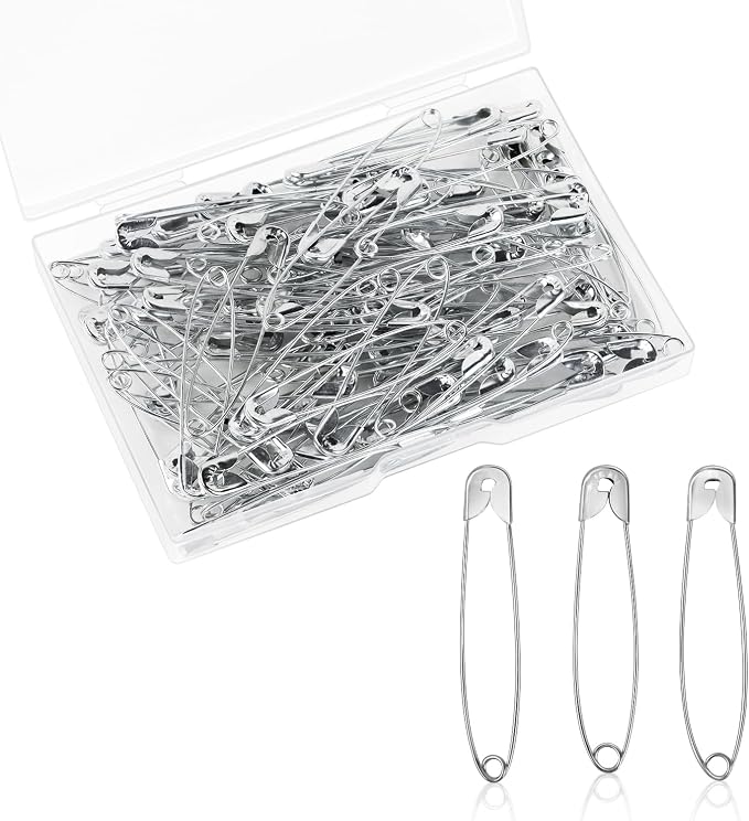 100 Pack Silver Safety Pins Assorted, Galvanized Steel Bulk Safety Pins by Tenalleys