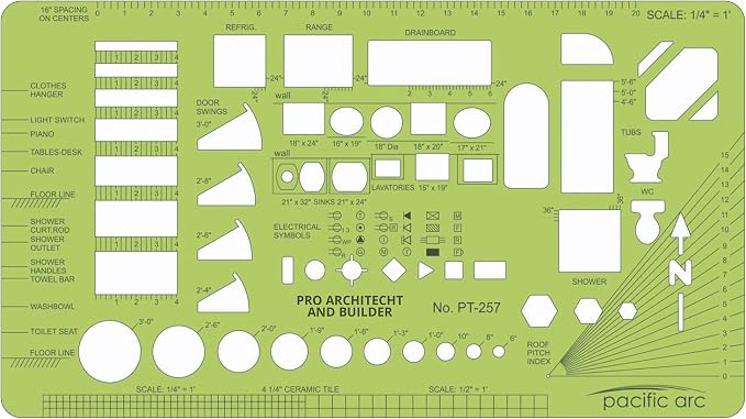 Pacific Arc, Architects & Builders Template, 1/4 in Scale, Drawing aid Stencil by PacificArc