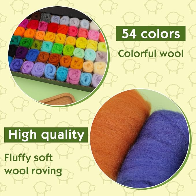 WONVOC 54 Colors Needle Felting Wool, 9.5oz/270g Roving Yarn, Wool Roving Bulk - Image 3