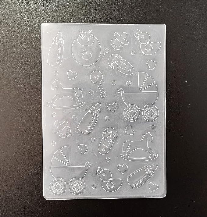 NZJ Baby Footprint Trolley Happy Birthday Shower Plastic Embossing Folders - Image 2