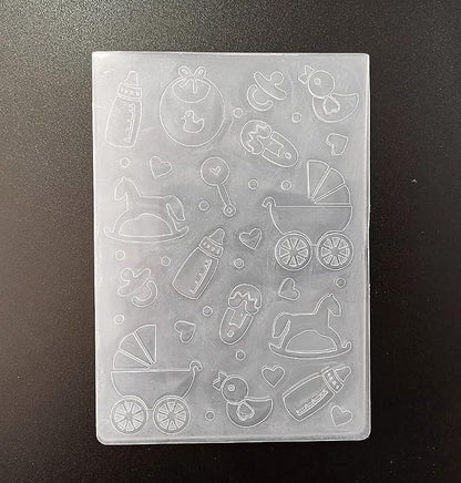 NZJ Baby Footprint Trolley Happy Birthday Shower Plastic Embossing Folders - Image 2