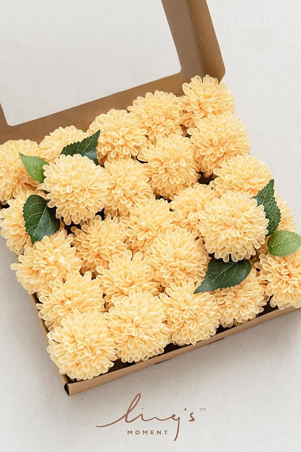 Ling's moment Creamy Yellow Dahlia Foam Artificial Flowers Real Touch Faux Fake - Image 8