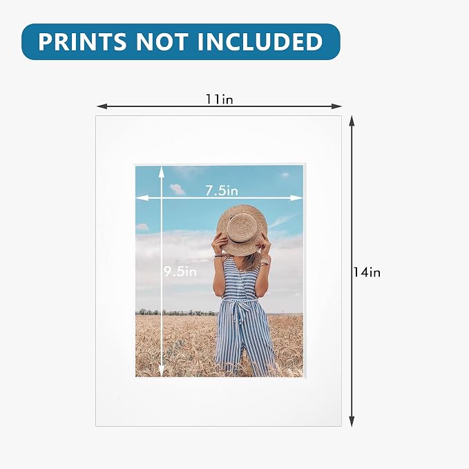 Somime 10 Pack Pre-Cut 11 x 14 White Picture Mats - Image 3