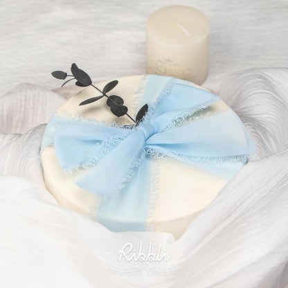 Ribbli Baby Blue Chiffon Ribbon 1-1/2 inch x 20 Yard Handmade Fringe Chiffon - Image 2