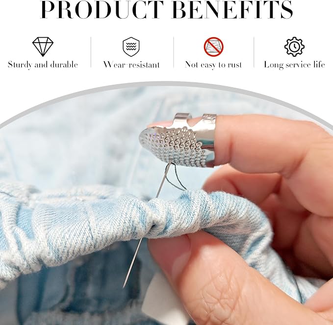 FR 4 Pack Thimble Finger Protector, Adjustable Metal Shield - Image 3