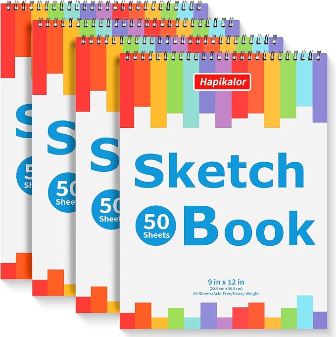 9" x 12" Sketch Book, Acid Free Artist Drawing Paper Pad by Hapikalor