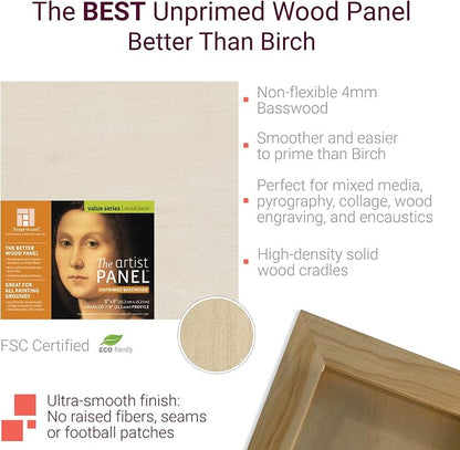 Ampersand Art Supply Unprimed Basswood Artist Panel, 1-1/2" Cradled Profile - Image 2