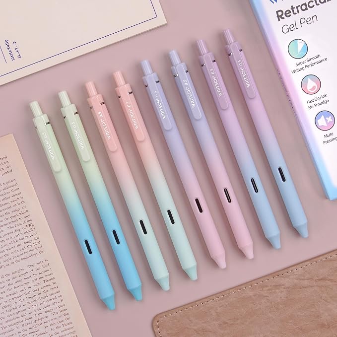 Writech Retractable Gel Ink Pens: 8ct Black Ink 0.5mm Fine Point Tip Pen by WRITECH