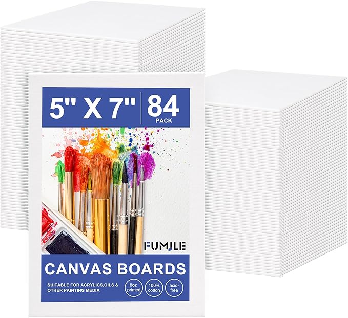 FUMILE Canvas Boards for Painting 5x7 Inch, 84 Pack Small Canvases Value Pack by FUMILE