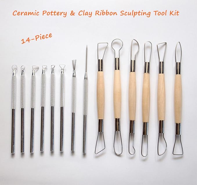 Artzuvs 14Pcs Ceramic Pottery Clay Ribbon Sculpting Tools Kit Wire Texture and - Image 2