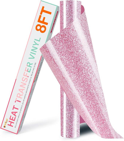 HTVRONT Pink Glitter HTV Heat Transfer Vinyl Rolls by HTVRONT