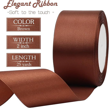 Brown Solid Satin Ribbon 2 Inch 25 Yards Solid Polyester Fabric Ribbon - Image 3