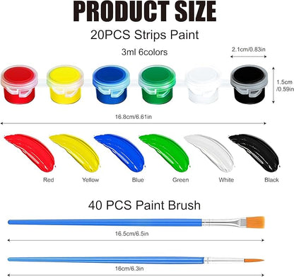 20 Pack 6 Colors Mini Acrylic Paint and Brushes Set - Image 2