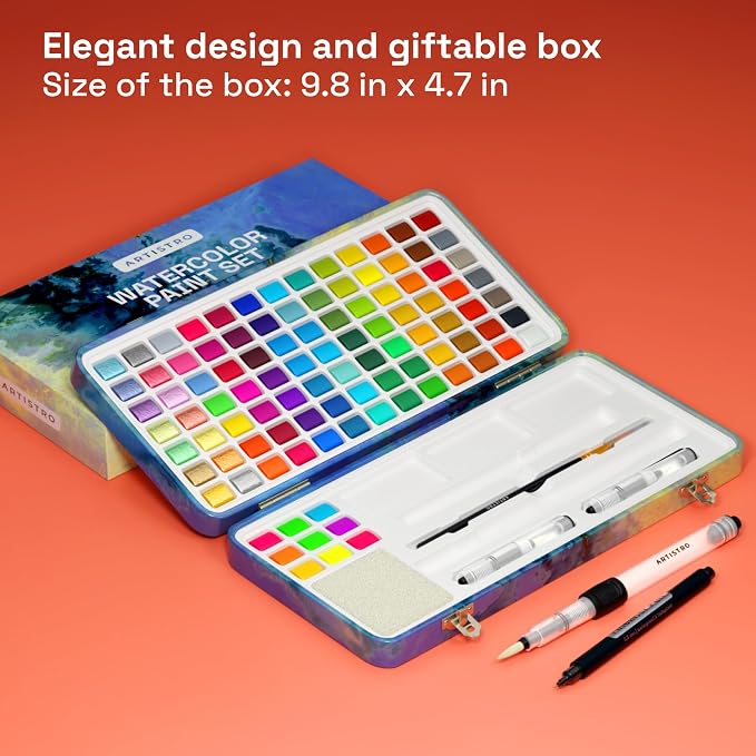 ARTISTRO Watercolor Paint Set, 100 Vivid Colors in Portable Box, Palette set - Image 5