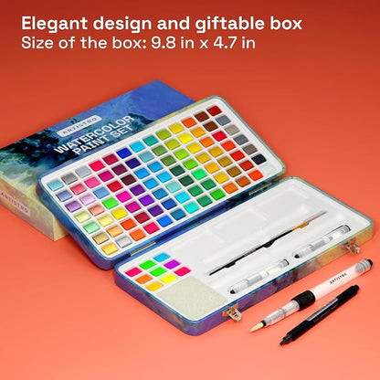 ARTISTRO Watercolor Paint Set, 100 Vivid Colors in Portable Box, Palette set - Image 5