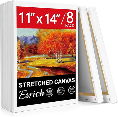 ESRICH Stretched Canvas for Painting, 8 Pack Canvases for Painting 11x14 by ESRICH