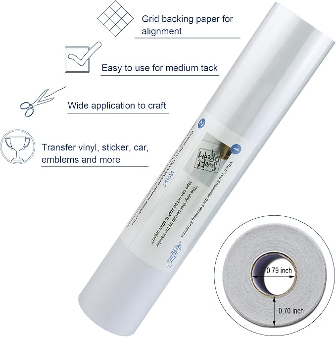 Clear Transfer Paper Tape Roll for Vinyl 12" x 50 FT Medium Tack for Adhesive - Image 2