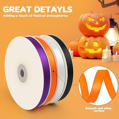 4 Rolls 200 Yards Halloween Ribbon, 3/8 Inch Polyester Satin Ribbon - Image 3