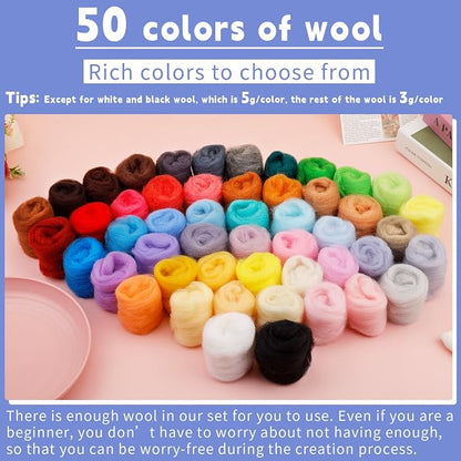 IMZAY 50 Colors 5.4 Oz Needle Felting Wool, 3g/Pack Wool Roving Yarn - Image 2
