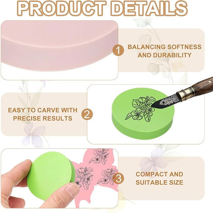 PATIKIL 4Pcs 2" Rubber Carving Blocks, Soft Linoleum Art Carving Block Round - Image 3