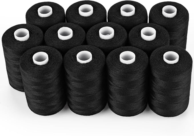 ilauke Sewing Thread, 12 Spools 1000 Yards Each Black Polyester All Purpose by Visittheilauke