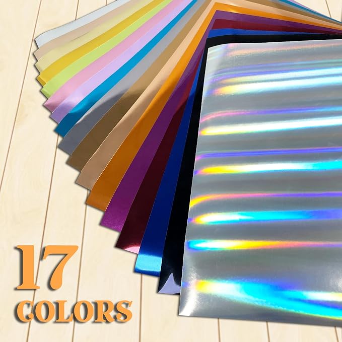 Sheet Metallic Foil Heat Transfer Vinyl Bundle – 12"x10"-17 Chrome HTV Pack in - Image 3