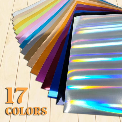 Sheet Metallic Foil Heat Transfer Vinyl Bundle – 12"x10"-17 Chrome HTV Pack in - Image 3