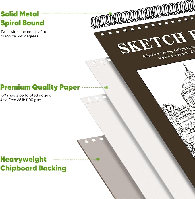 Soucolor 11" x 14" Large Sketchbook, 100 Sheets 68lb/100gsm Top Spiral Bound - Image 2