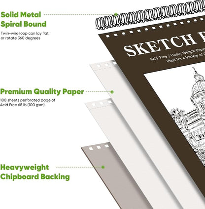 Soucolor 11" x 14" Large Sketchbook, 100 Sheets 68lb/100gsm Top Spiral Bound - Image 2