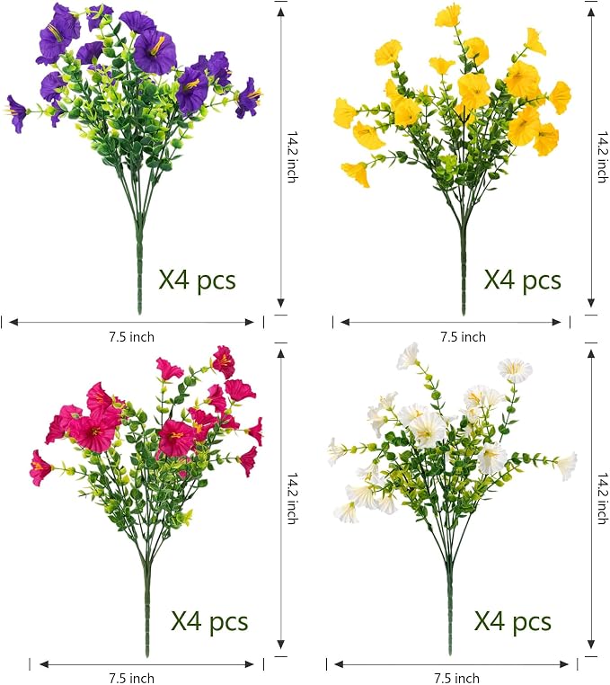 16 Bundles Artificial Flowers for Outdoor Spring Summer Decoration, Realistic - Image 3
