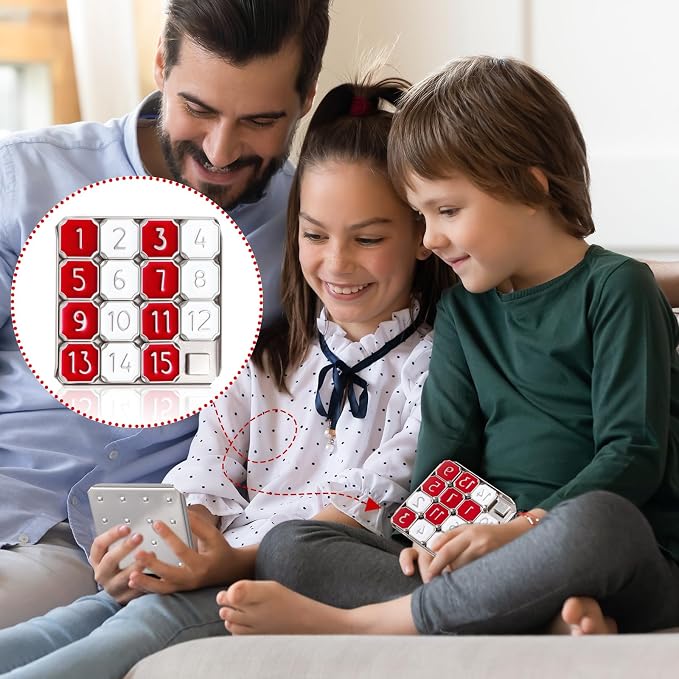 Metal Number Slide 15 Puzzle Red and White Number Sliding Puzzle Educational - Image 6